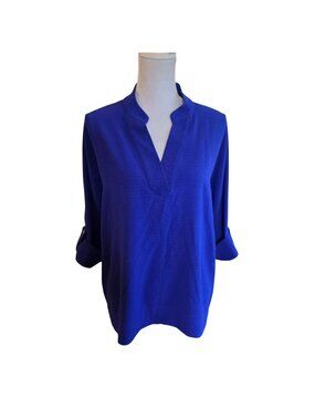 Lior Paris Frida Royal Blue Split Neck Flowy Tunic Top 3/4 Sleeve Size S
